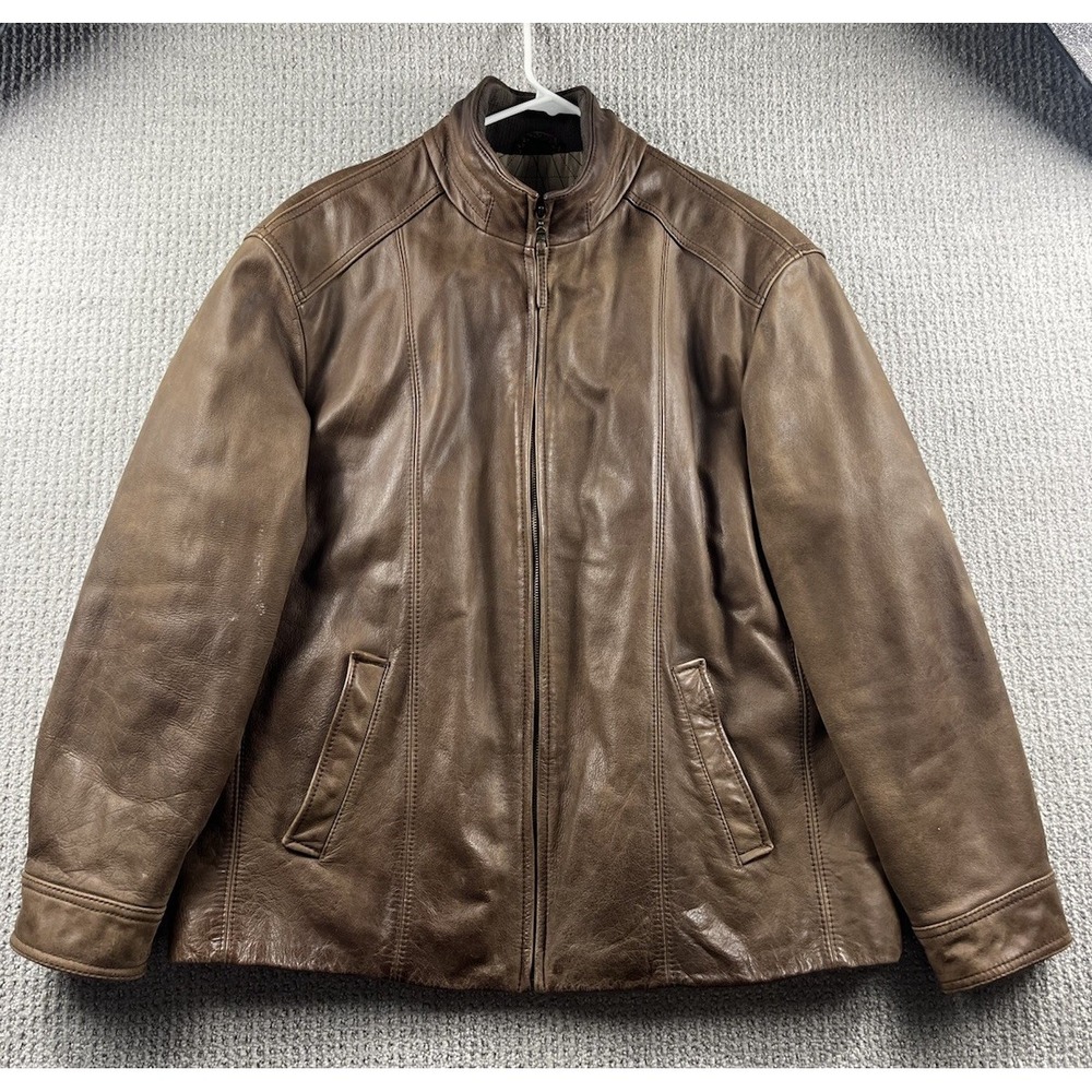 JoS A Bank Leather Jacket Mens XL Flight‎ Map Lined Bomber Signature Collection